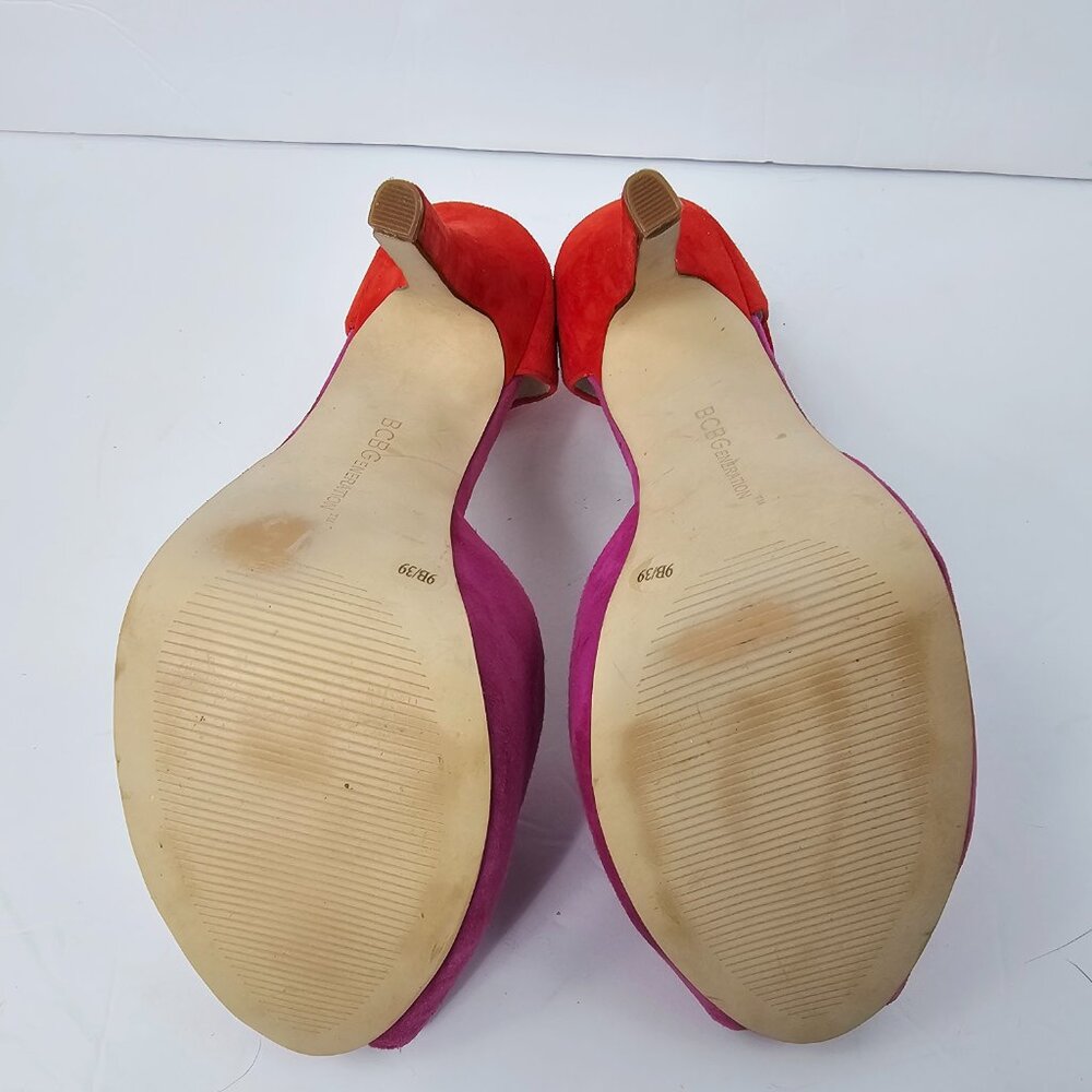 BCBGeneration Women's Orange & Purple Suede Peep Toe Stiletto Heels Size 9B - Picture 10 of 13